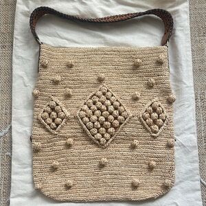 Gerard Darel Josie Raffia and Leather Tote Bag Purse